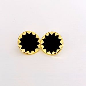 House of Harlow Sunburst Button Earrings with Black Leather